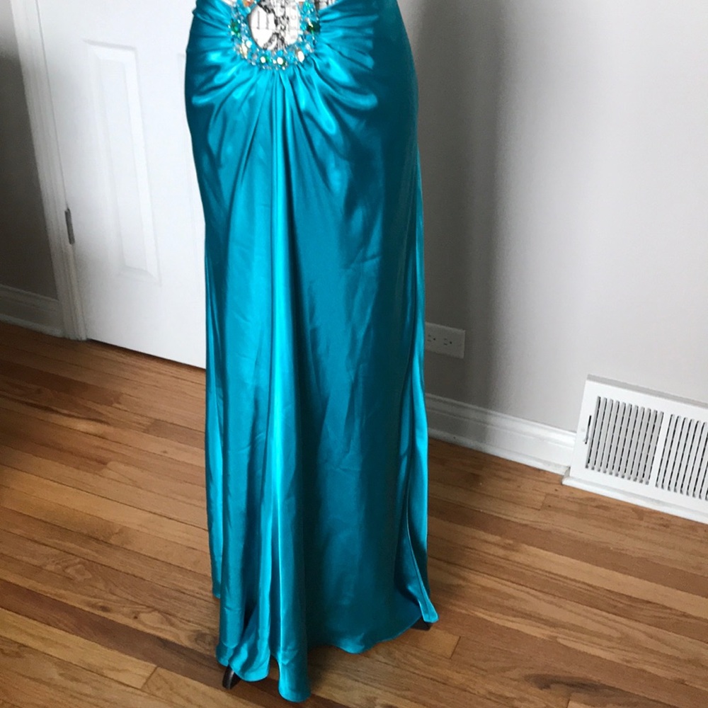 👹Coastal Coquette Colorful Vibrant Draped Satin Bead Formal Prom Evening gown XL - Picture 7 of 8